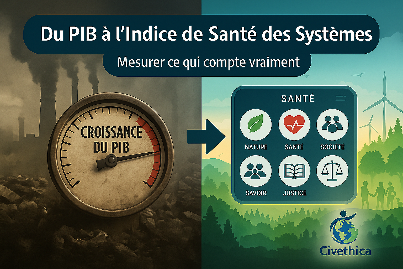 Comparaison de la croissance du PIB avec un Indice de Santé du Système incluant la nature, la santé et la société